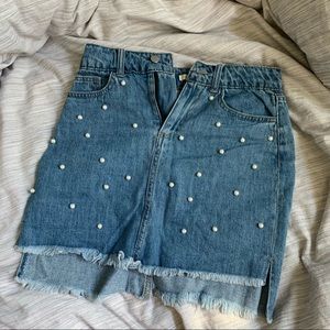 Denim skirt with pearl detailing